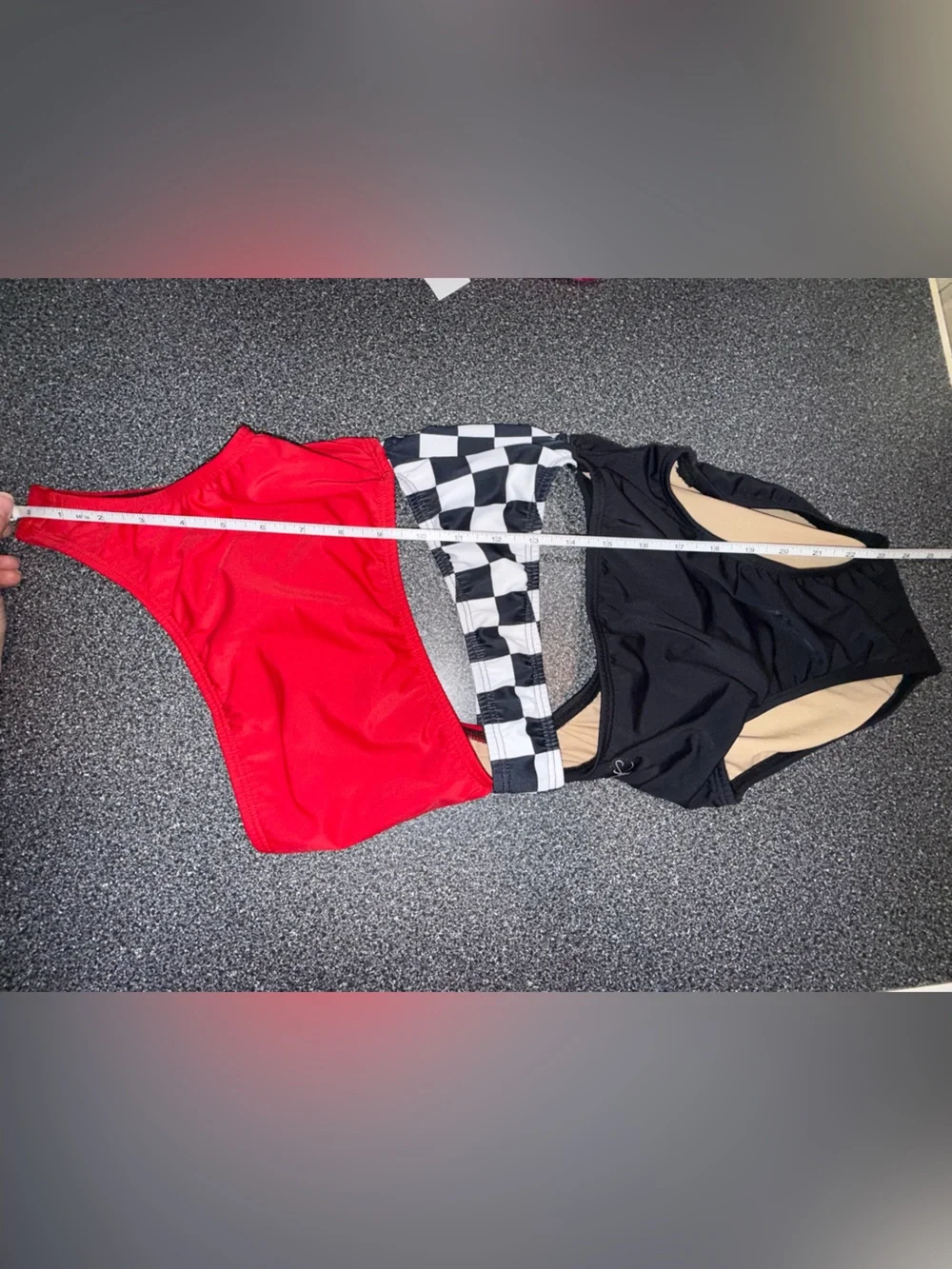 Kandi Kouture Dance Leotard Size Adult X-Small Red, Black and Checkered